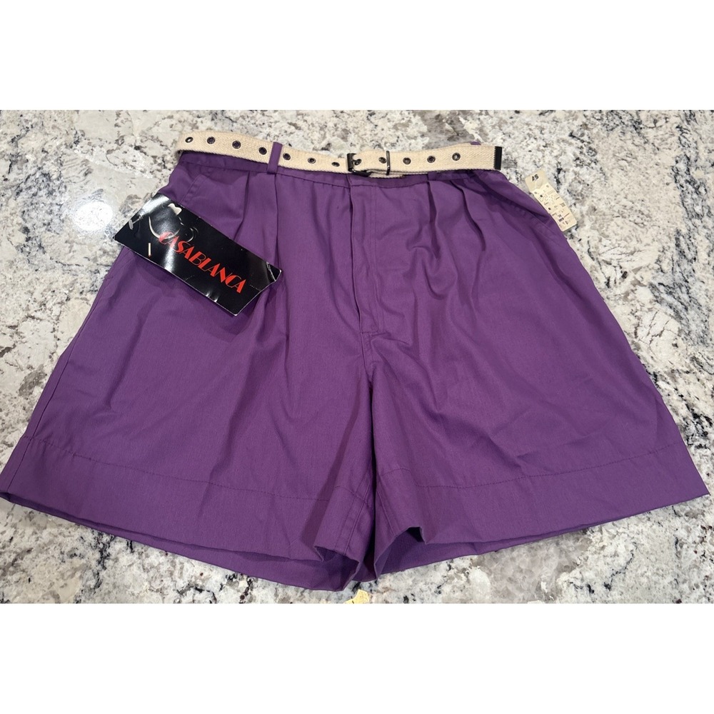 Vintage Casablanca Womens High-Waisted Purple Pleated Shorts & Belt Size 14 NWT